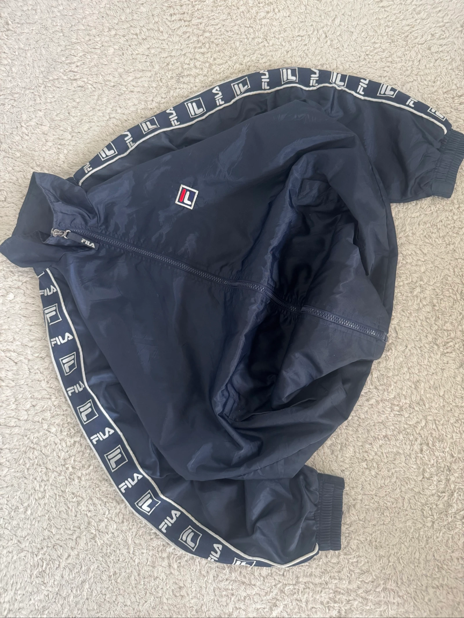 FILA Vintage Tape Logo Windbreaker Jas Navy 90s Japanse Streetwear M – photo 3